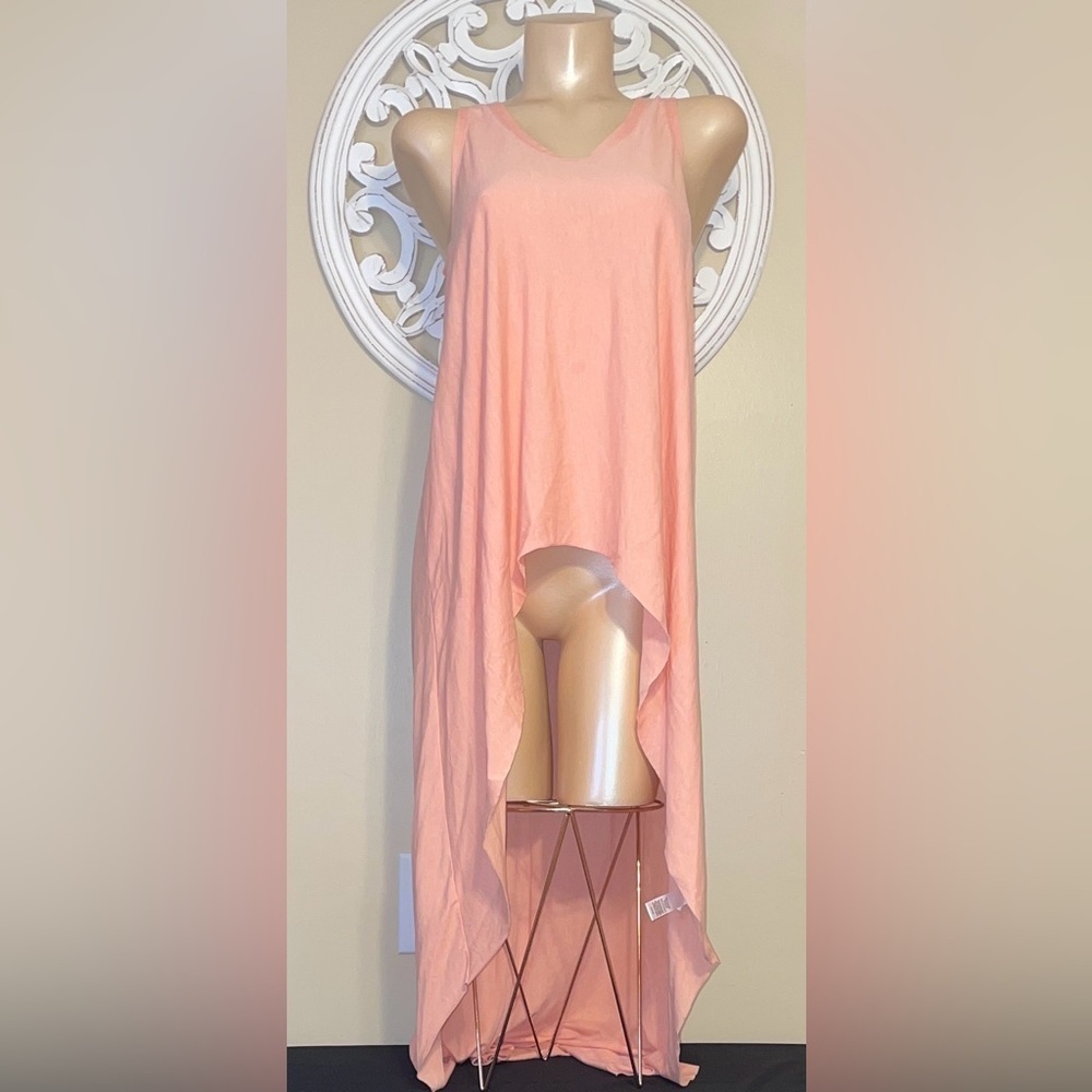 Express womens large top tank high low Peach jersey knit round neck stretch